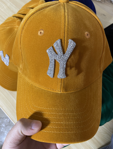 Mũ bóng chày mùa thu đông Golden Velvet thiết kế riêng, đính đá lấp lánh, kiểu dáng New York, dành cho đội bóng chày Mỹ, có chữ NY LA W P, thiết kế thời trang. - Product Image 4
