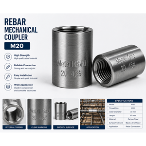 Acoplador Mecánico de Acero al Carbono de Alta Resistencia M20 con Rosca Interna de Precisión para Conexión de Barras de Refuerzo - Product Image 2