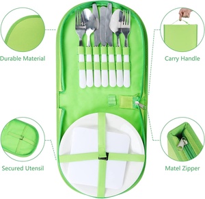 Picknick Besteck Kit Besteck Organizer Teller Messer Gabel Löffel Öffner Besteck Set Reise Camping Utensilien 2er Set mit Tasche - Product Image 5
