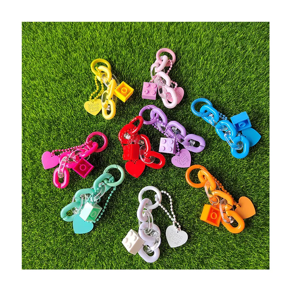 Coloré acrylique chaîne coeur Puzzle porte-clés pour Airpods étui de protection pendentif sac décoration voiture porte-clés mignon bricolage accessoires