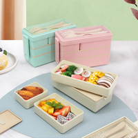 Boîte à bento portable à couvercle en PP à trois couches chauffante au micro-ondes pour les employés de bureau étudiants déjeuners en paille de blé Style transfrontalier