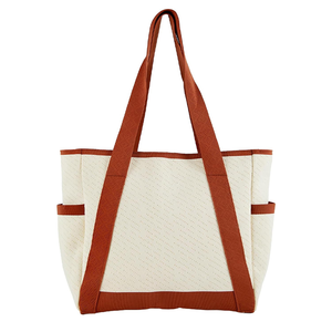 Large Canvas Tote <strong>Bag</strong>,White and Green, with Laptop Sleeve and <strong>Multiple</strong> <strong>Pockets</strong> - Product Image 1