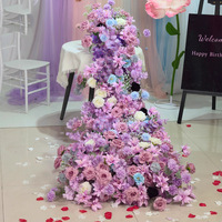 Nouvelle table cascade en plastique violet avec motif floral pour décorations de jardin, de mariage, d'anniversaire, de centre commercial et de vitrine