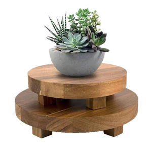 Plateau de bureau rond minimaliste en bois massif pour rangement de salle de bain, présentoir de vases et de parfums, design autoportant, couleur rétro - Product Image 1