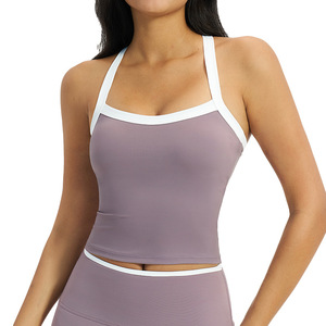 Nude Feeling Yoga Tank <b>Top</b> Contrast Color Hollow Back Sports Bra Quick Dry Running Vest - Product Image 1
