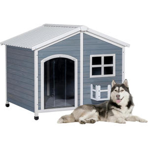 Casa de perro extragrande de 47 "para 2 razas medianas, impermeable, <span class=keywords><strong>PVC</strong></span>, para techo, ventana, Material de madera, gris, XXL, casa de perro para exteriores, razas grandes - Product Image 2