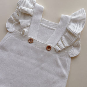 Tutina Estiva Senza Maniche in Cotone Lavorato a Maglia con Volant sulle Spalle per <span class=keywords><strong>Neonata</strong></span>, Personalizzabile, per Servizio Fotografico Primo Compleanno, Modello Bubble Girl - Product Image 4