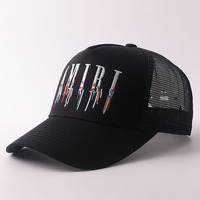 Gorra de béisbol de malla transpirable con bordado de moda, estilo camionero, estampada de verano, de marca de tendencia, con logotipo personalizado, gorras para lotes.
