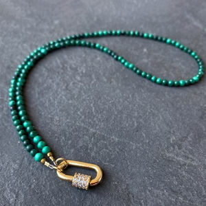 Dainty Malachite Stone Beaded Necklace Gold Charm Carabiner Choker Necklace Women <strong>Jewelry</strong> - Product Image 5
