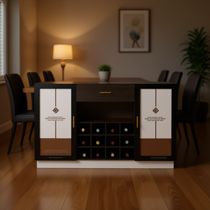 FCH portabottiglie da 12 bottiglie per credenza porta in vetro doppia porta a cassetto singolo nero bianco-marrone pannelli interni portabottiglie da 12 bottiglie - Product Image 2