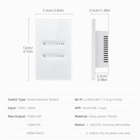 Interruptor de Pared Inteligente SLS US con Panel de Vidrio para PC, Luz Indicadora Deslizante, Compatible con Alexa y Google Home, 16A Máx. Corriente