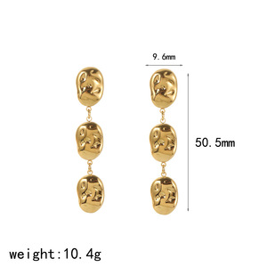 Pendientes colgantes de acero inoxidable de tres capas con forma de rostro, pliegues irregulares, diseño geométrico para mujer, joyería de moda - Product Image 4