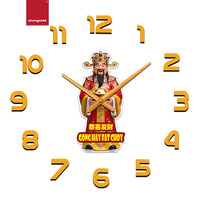Horloge murale DIY à quartz Feng Shui avec chiffres arabes dorés, autocollant miroir acrylique Dieu de la Richesse, fonctionnant sur piles, auto-adhésive pour bureau