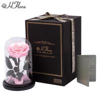 Boîte Cadeau de Roses Éternelles en Gros, Bouquet de Roses Préservées sous Cloche en Verre pour Décoration d'Intérieur et Cadeaux, Roses Éternelles