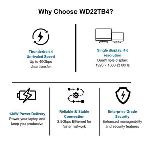 Station d'accueil <span class=keywords><strong>Thunderbolt</strong></span> 4 Dell WD22TB4 avec alimentation modulaire 180W 130W et prise en charge des affichages 4K 8K doubles - Product Image 3
