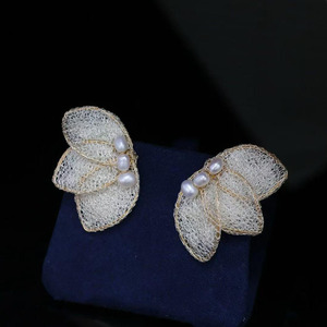 Handmade 14K Gold Filled Butterfly Lace Pearl <b>Earrings</b>, Italian Craft Natural Freshwater Pearl <b>Fine</b> Jewelry for Daily & Gift - Product Image 2