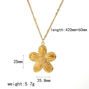 Flower Necklace Earrings <b>Ring</b> <b>Set</b> 18k <b>Gold</b> Plated Stainless Steel Women's Everyday Wear Jewelry <b>Set</b> - Product Image 5
