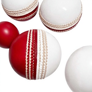Wholesale Two Tone Red <b>White</b> Colors Leather Club <b>Cricket</b> Ball 156GM Club Practice Balls Custom Logo Promotional Direct Factory - Product Image 1
