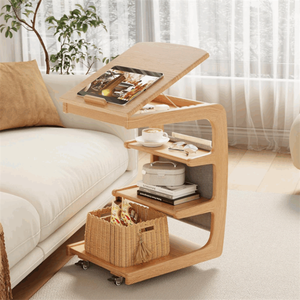 Table d'appoint pliante multifonctionnelle en bois massif en forme de C pour salon et chambre à coucher - Product Image 4