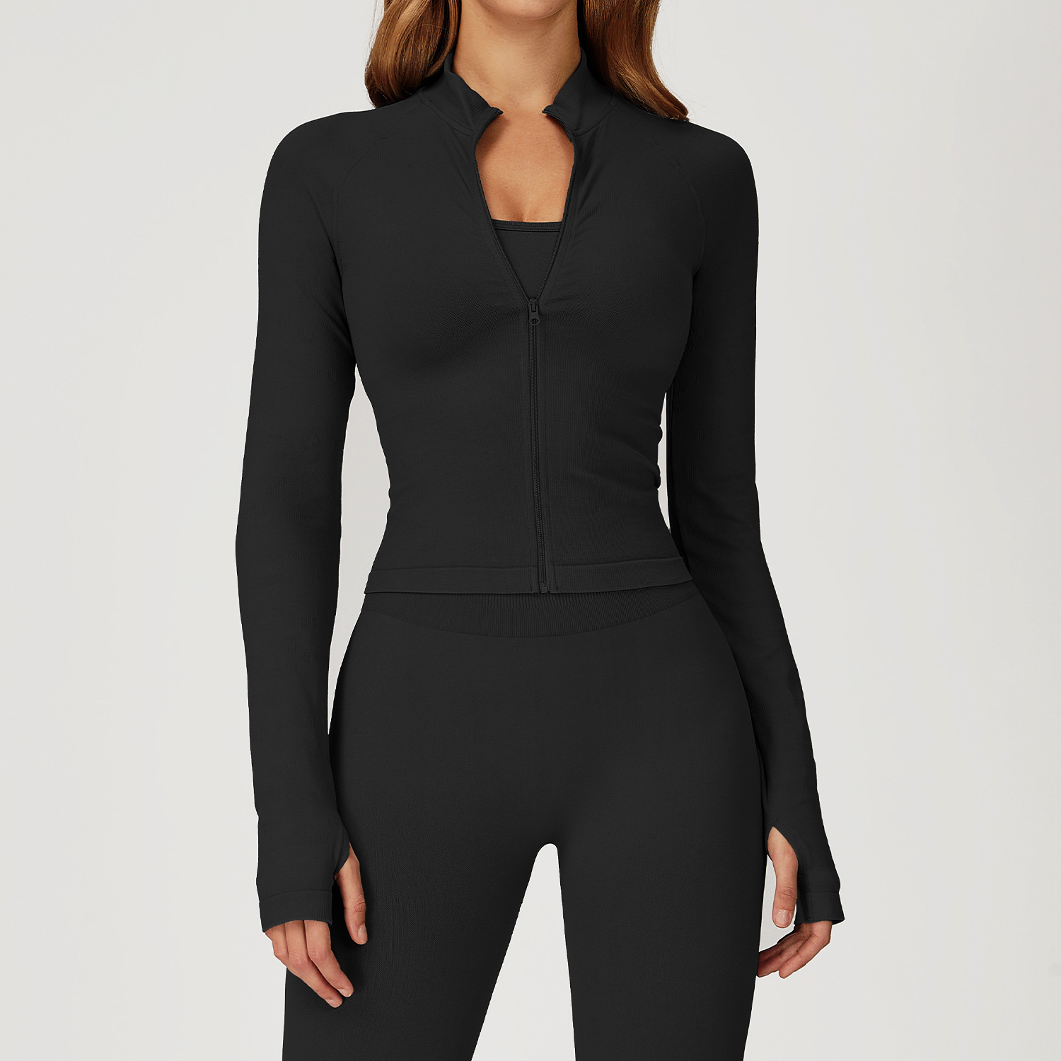 Seamless Stand Collar Zipper Yoga Jacket - Windproof Slim-Fit Thermal Top for Women's Running & Workouts