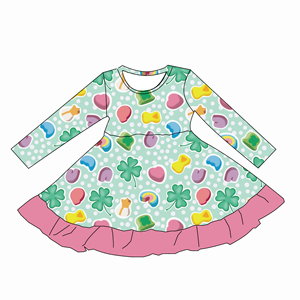 Qingli ODM Custom Factory NO Tariff Custom Bat Pattern Prints with <strong>Ruffle</strong> <strong>All</strong> Season Girls Long-sleeve Twril <strong>Dress</strong> - Product Image 6