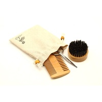 Kit de toilettage de barbe personnalisé avec logo : ciseaux de barbier, brosse à barbe, peigne en bois