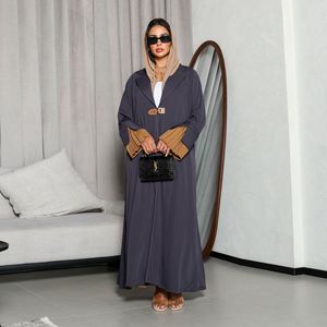 Al por mayor: Abaya tipo kimono abierto con falda plisada de terciopelo, túnica marroquí informal, patchwork, manga larga, Jalabiya étnica para <span class=keywords><strong>mujer</strong></span> musulmana - Product Image 3