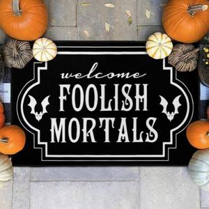 Paillasson d'Halloween en velours cristal rectangulaire pour intérieur, résistant aux taches, facile à nettoyer, motif chat noir et citrouille - Product Image 4