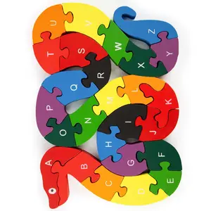 Alfabeto Jigsaw Puzzle, Blocos de construção Animal Wooden Puzzle, Madeira Snake Letters Numbers Block Toys for Kids