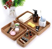 Plateau de service en rotin, plateau organisateur en osier tissé à la main, plateau rectangulaire pour le petit-déjeuner, les boissons, les collations, les fruits