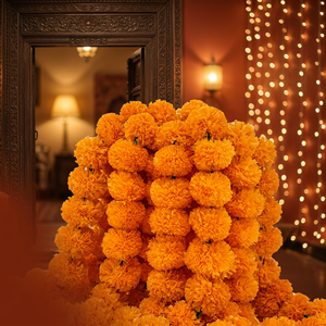 Yellow Marigold Artificial Mogra Gajra Flower Garland for Wedding Home Wall Hanging Pooja <b>Mandir</b> Back Decoration FLOWER HANGING - Product Image 5
