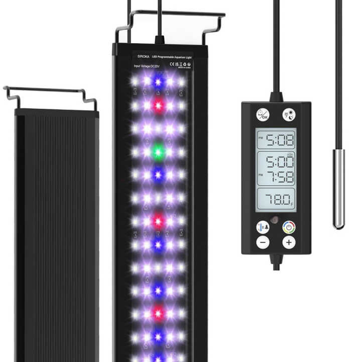 SIROKA 24/7 Programmable Fish Tank Aquarium Light With LCD Monitor Thermometer for Aquatic Plants Memory Function Cycle 30-120cm