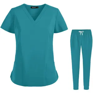 Scrubs for Women Set Stretch V Neck Scrub Top and Jogger Pants with 5 Pockets