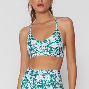 Personnalisé 2022 été Sexy dos nu femmes licou formation soutien-gorge Allover fleurs imprimer sport soutien-gorge - Product Image 1