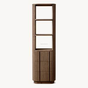 Mobile <span class=keywords><strong>bagno</strong></span> alto Sovereign in rovere, mobiletto porta biancheria scanalato per lussuoso <span class=keywords><strong>bagno</strong></span> con doccia, ripiano stretto per lavabo, mobiletto laterale - Product Image 5