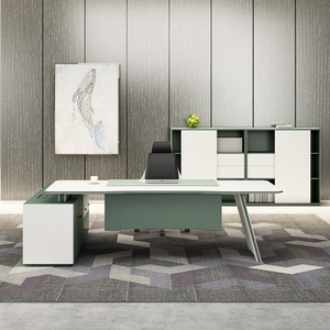 High-End Luxury Modern L-Shaped <b>Solid</b> <b>Wood</b> Executive <b>Desk</b> CEO Table with Armored Side Cabinet for Office Use - Product Image 3