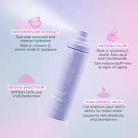 Brume solaire hydratante illuminatrice SPF50 à l'extrait de pastèque, à l'acide hyaluronique et à la vitamine C, végétalienne, minérale et à base de plantes, marque privée