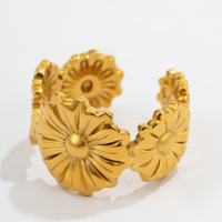 Vente en gros d'anneaux en acier inoxydable plaqués or 18 carats, style rétro, anneaux géométriques ouverts pour femmes, bijoux de mariage