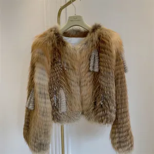 Red Fox Fur Woven Fashion Leather Grass Autumn and Winter Short Style Design Sense Fur Coat Jacket Women