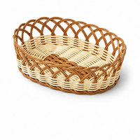 Twee-kleurige geweven broodmand, ovaal rond, rotan stijl, PP wicker fruit opbergbak, serveermand voor op tafel