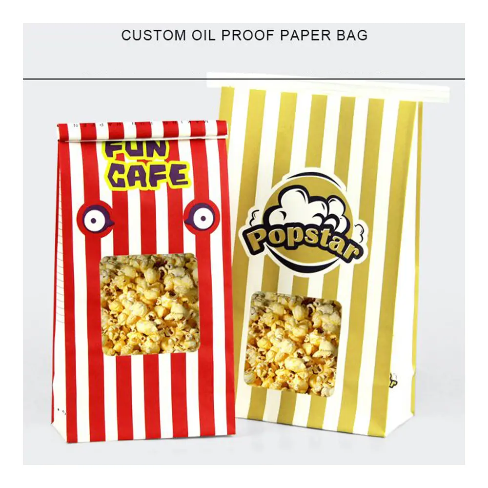 Kantong Kertas Kraft Kemasan Pop Jagung Daur Ulang Logo Cetak Kustom Grosir untuk Popcorn