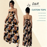 Robe longue florale sans bretelles D&M pour femme, robe de plage décontractée d'été, robe tube sans manches, robe longue élégante à imprimé floral