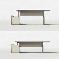 Bureau de direction de luxe en forme de L en noyer de style italien KMJ, bureau moderne réglable électriquement
