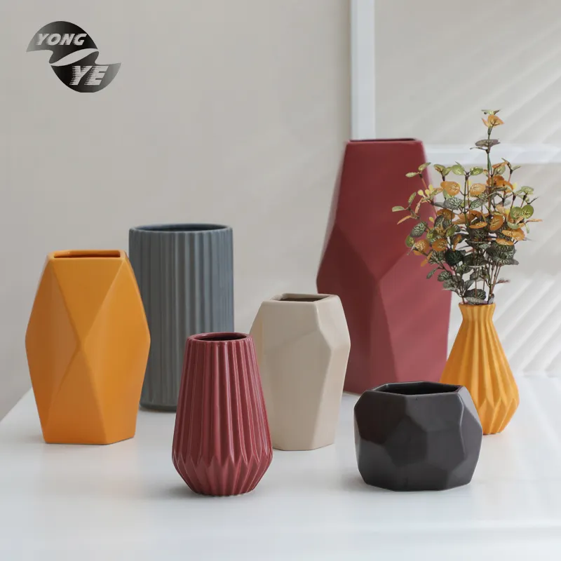 Nieuwe Model Unieke Cuboid Shape Tall Vlakte Kleurrijke Keramische Vazen Aardewerk Keramische Vazen Voor Decoratie