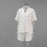 Nouveau coton respirant femmes pyjamas ensemble été Shorts à manches courtes amour fleur Type