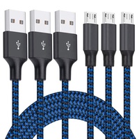 Kabel Pengisi Daya USB Mikro Berbahan Nilon Kepang Panjang 1m 2m 3m untuk Ponsel dan Komputer