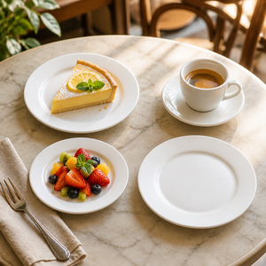 Assiettes à salade et à dessert en céramique blanche, en gros, directement de l'usine, pas cher, 5-8 pouces, faible MOQ, approuvé par la FDA, en stock pour restaurants et hôtels - Product Image 1
