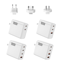Chargeur rapide multi-ports 100W GaN avec prises interchangeables EU, UK, AU, USB-C, USB-A, adaptateur secteur PD QC pour ordinateur portable et téléphone
