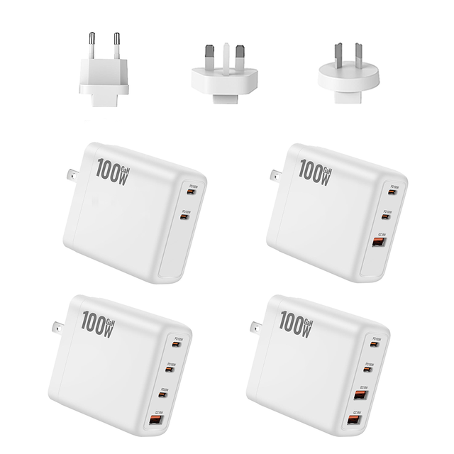 100W GaN Multi Port Fast Charger Interchangeable EU UK AU Plug USB-C USB-A Wall Charging PD QC Power Adapter for Laptop Phone