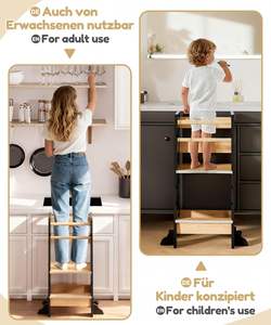 Tour d'apprentissage Montessori à partir <span class=keywords><strong>de</strong></span> 1 an, tour d'apprentissage réglable en hauteur sur 3 niveaux avec <span class=keywords><strong>protection</strong></span> contre <span class=keywords><strong>l</strong></span>'inclinaison, solide - Product Image 6